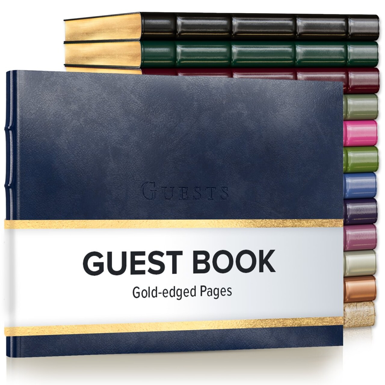 Gallery Leather Guest Book Special Events, add Photos, 192 Lined Pages, Bonded Leather, Hardcover, Gold-Gilded, Guestbook